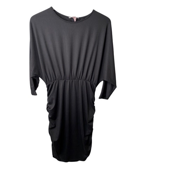 Sweet Lindsey Black Dolman Ruched Little Black Midi Dress Medium - Picture 3 of 7